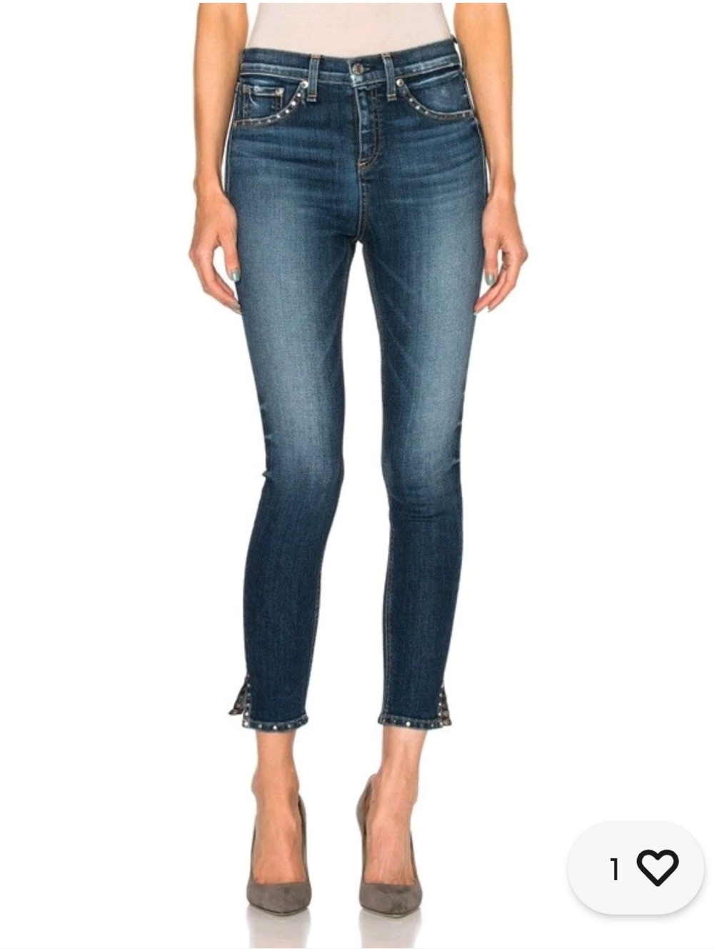 Rag & Bone $268 Snap Studded Trim 10 Inch Capri Skinny Jeans sz 26